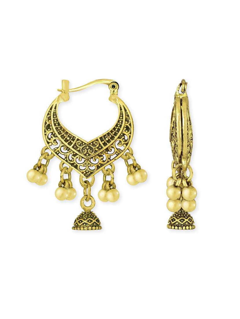 gold metal jhumka earring - 18567307 -  Standard Image - 2