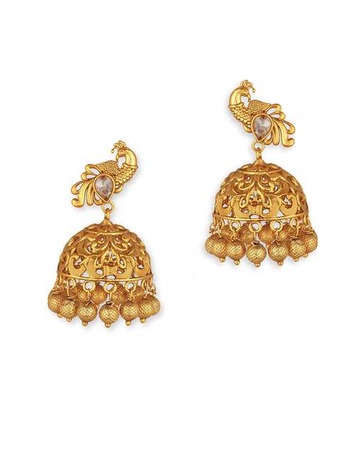 gold brass jhumka earring - 18567345 -  Standard Image - 0