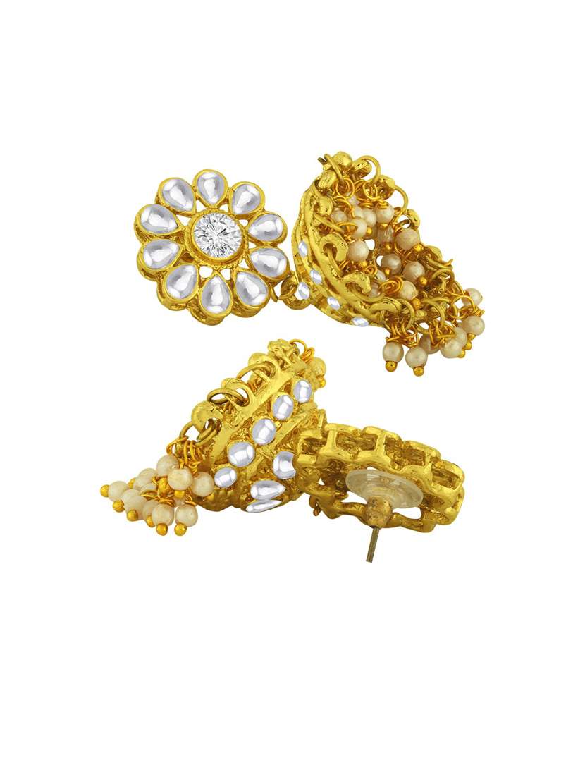 gold metal jhumka earring - 18567350 -  Standard Image - 2