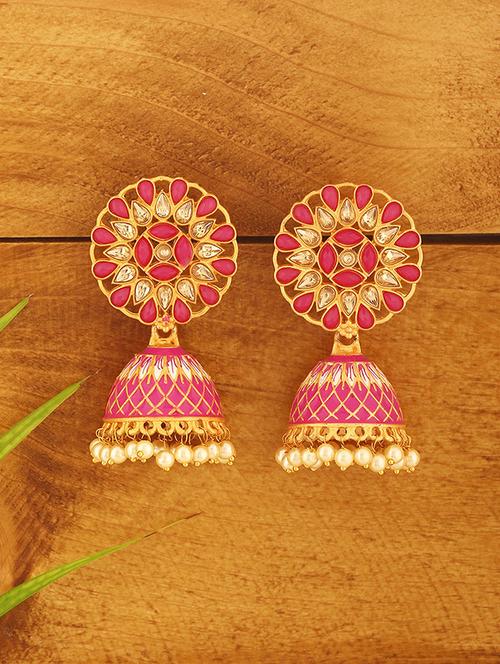 pink metal jhumka earring - 18567367 -  Standard Image - 0