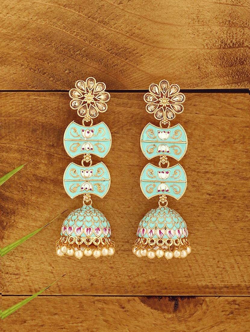 green metal jhumka earring - 18567368 -  Zoom Image - 0