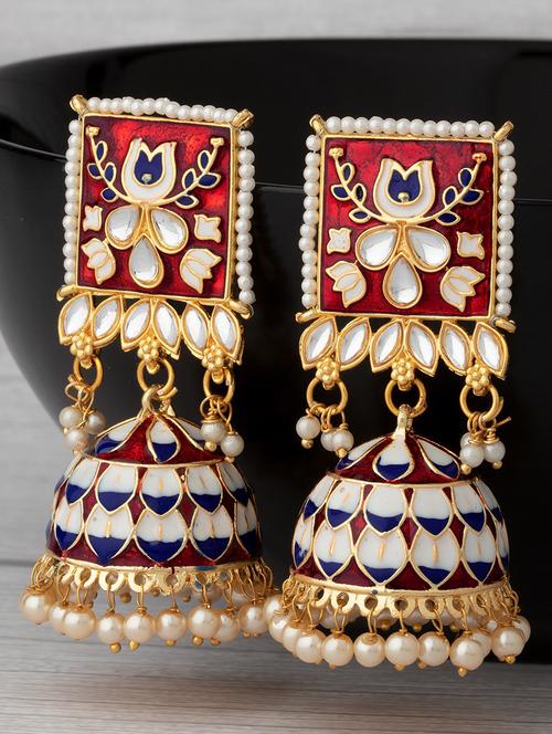 red metal jhumka earring - 18567372 -  Standard Image - 0