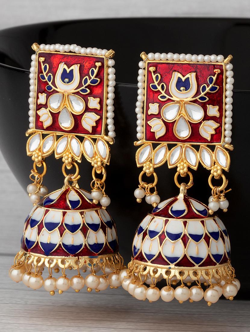 red metal jhumka earring - 18567372 -  Zoom Image - 0