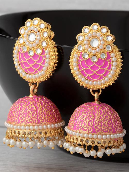 pink metal jhumka earring - 18567374 -  Standard Image - 0