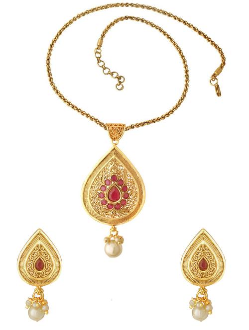 gold plated necklace earing set - 18567625 - Standard Image - 0