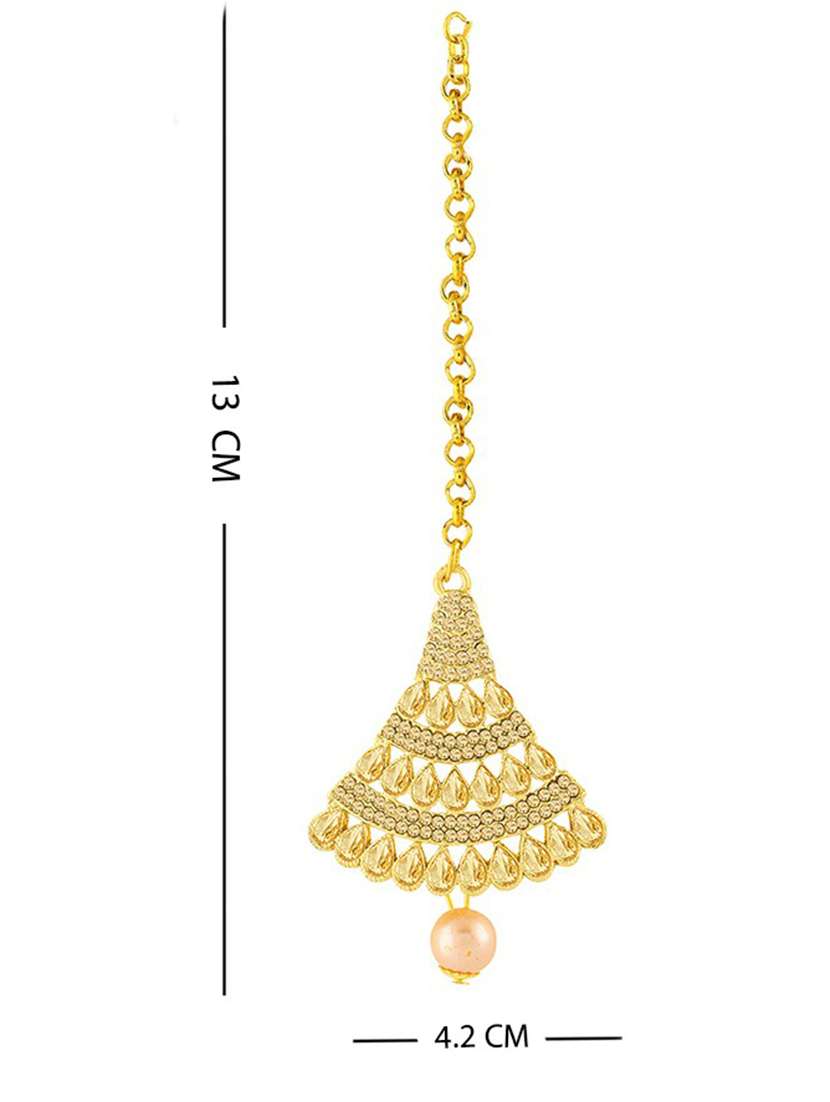 gold plated 1 maangtikka, 2 earring set  - 18567641 -  Standard Image - 2