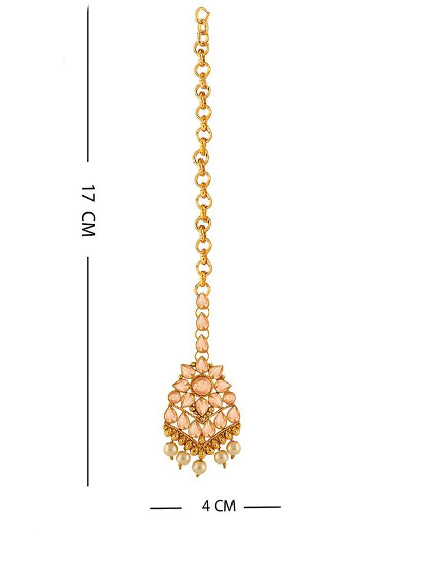gold plated 1 maangtikka, 2 earring set - 18567642 - Standard Image - 2