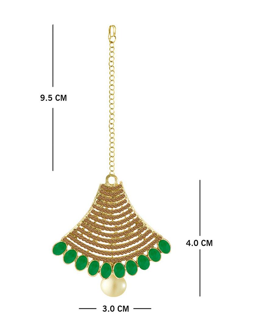 gold plated 1 maangtikka, 2 earring set - 18567643 - Standard Image - 2