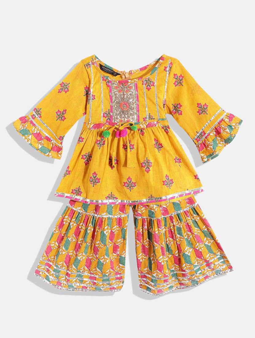 girls gota work kurta sharara set 