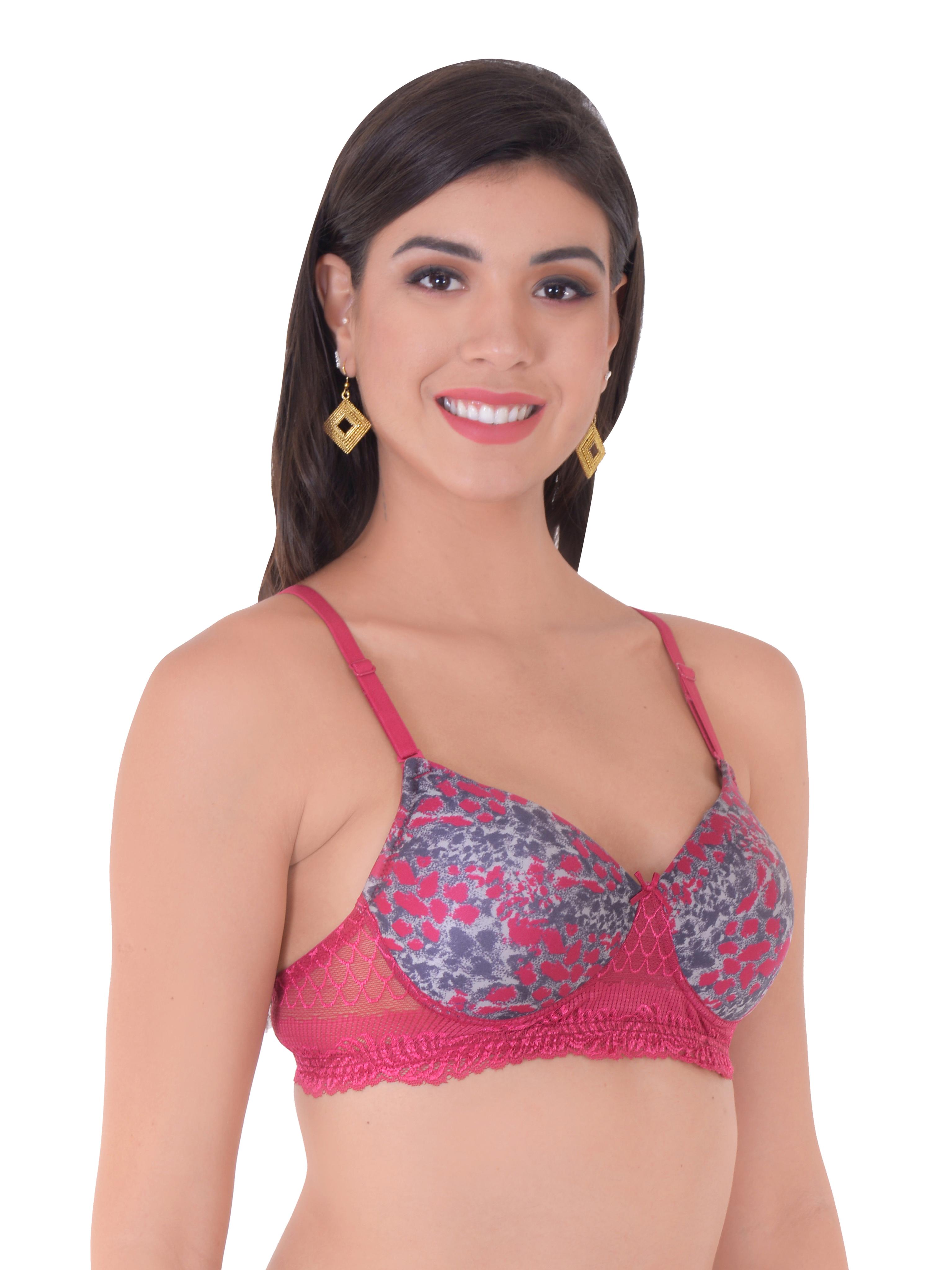 pink printed padded lace bra wireless seamless - 18570581 - Standard Image - 2