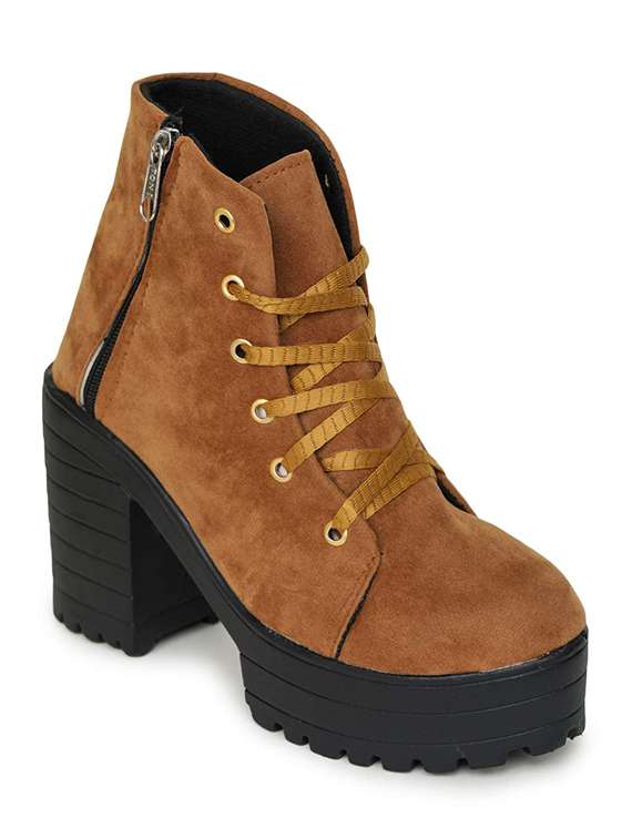 women tan lace up ankle boots