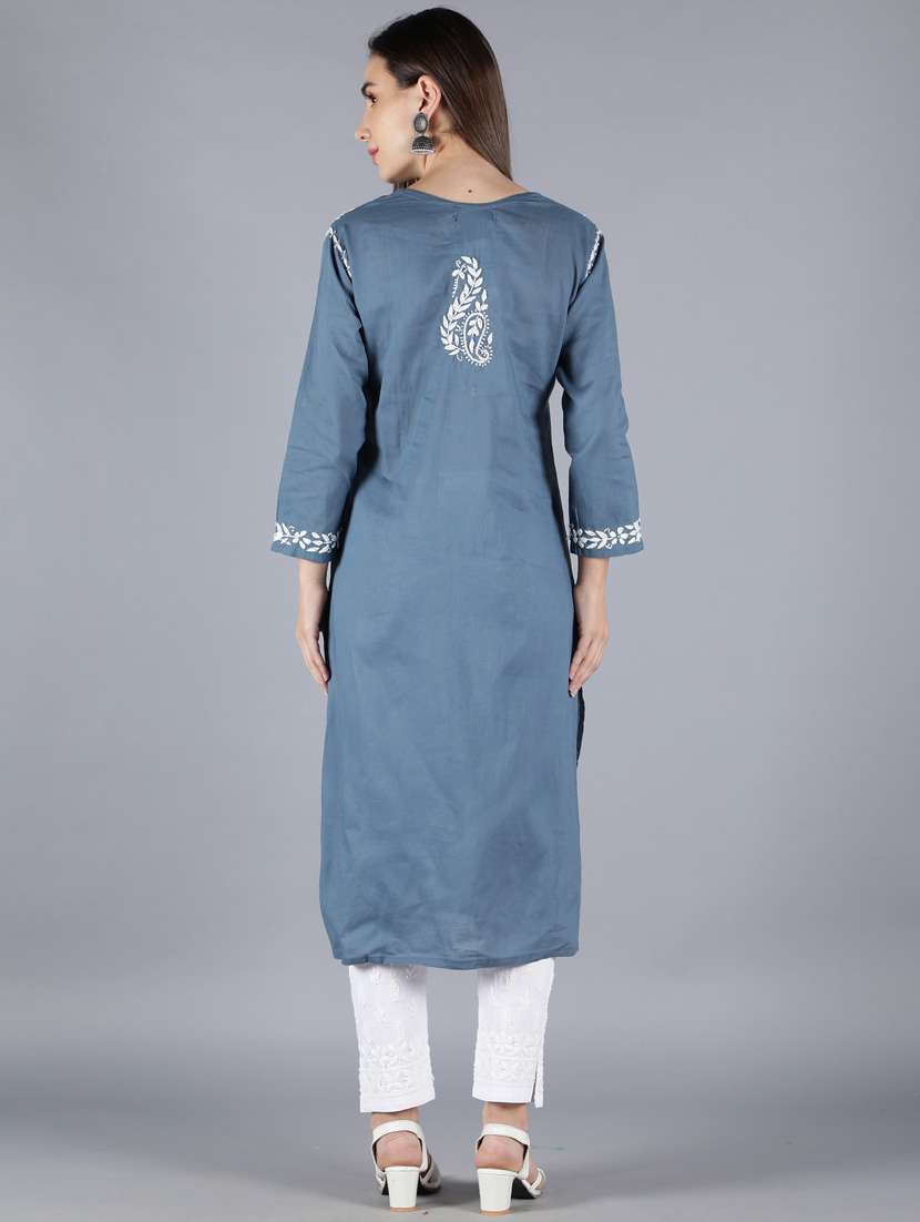 Blue Embroidered Straight Kurta - 18570805 -  Standard Image - 2