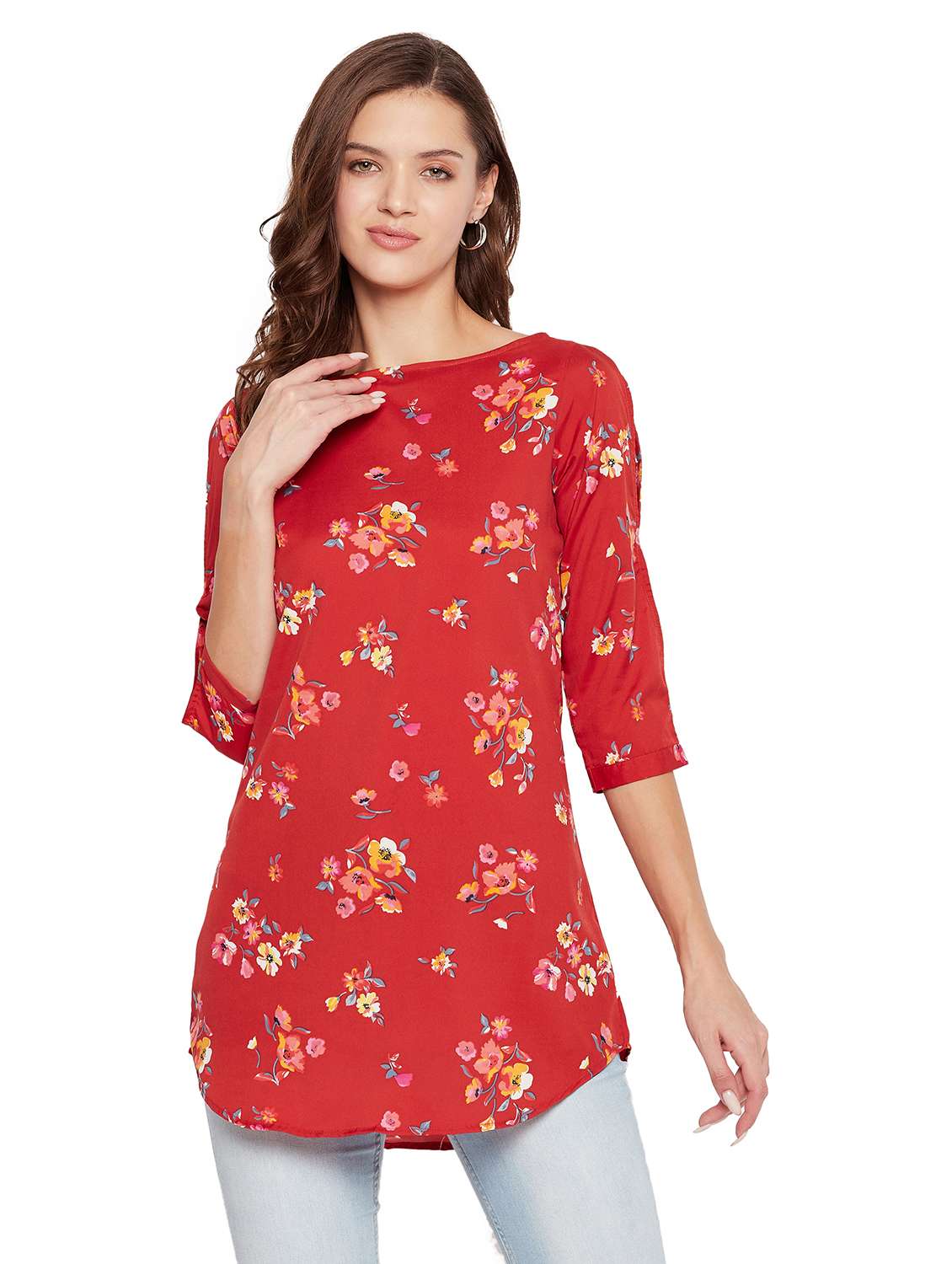 boat neck printed regular tunic