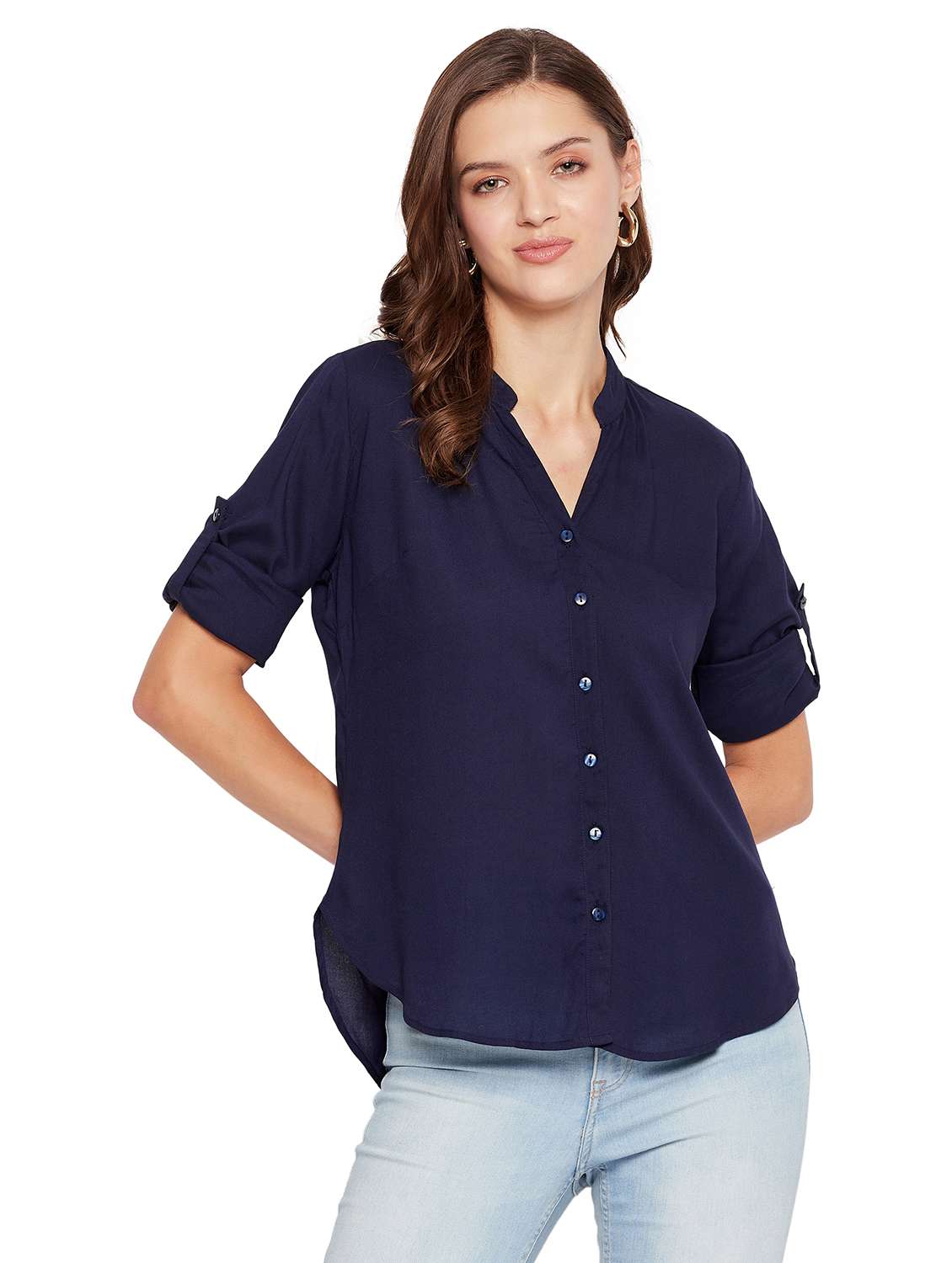 navy blue solid regular shirt