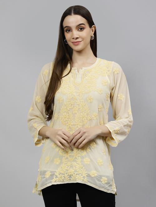 chikankari embroidered short kurti - 18573342 - Standard Image - 0