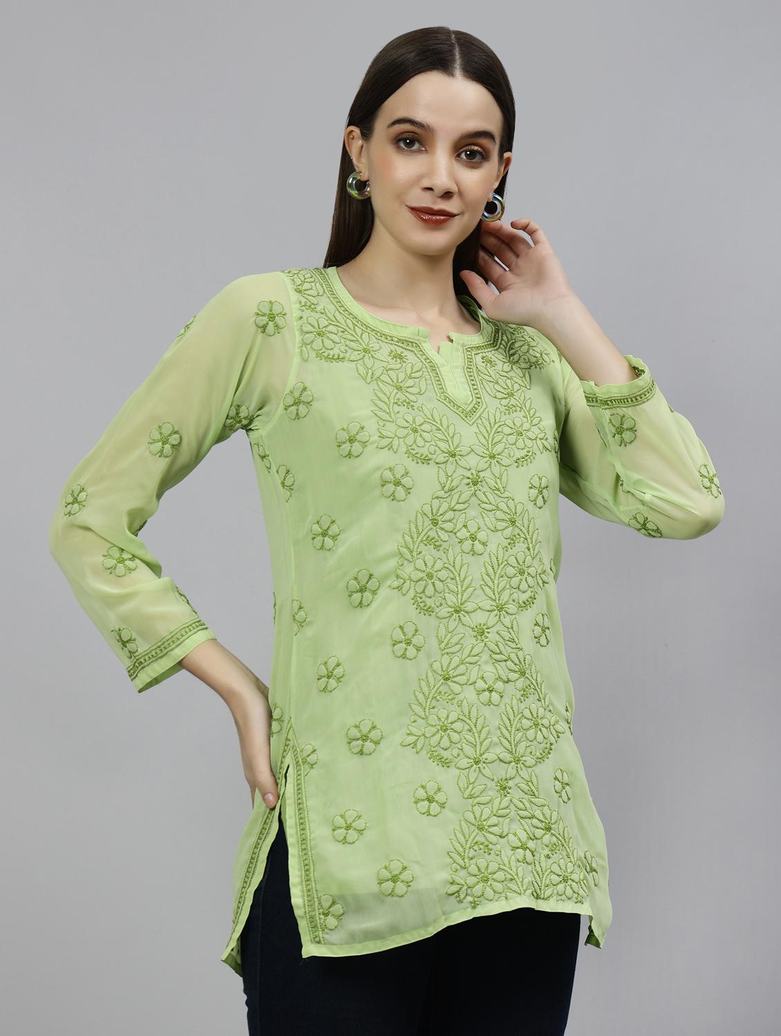 chikankari embroidered short kurti - 18573344 - Standard Image - 2