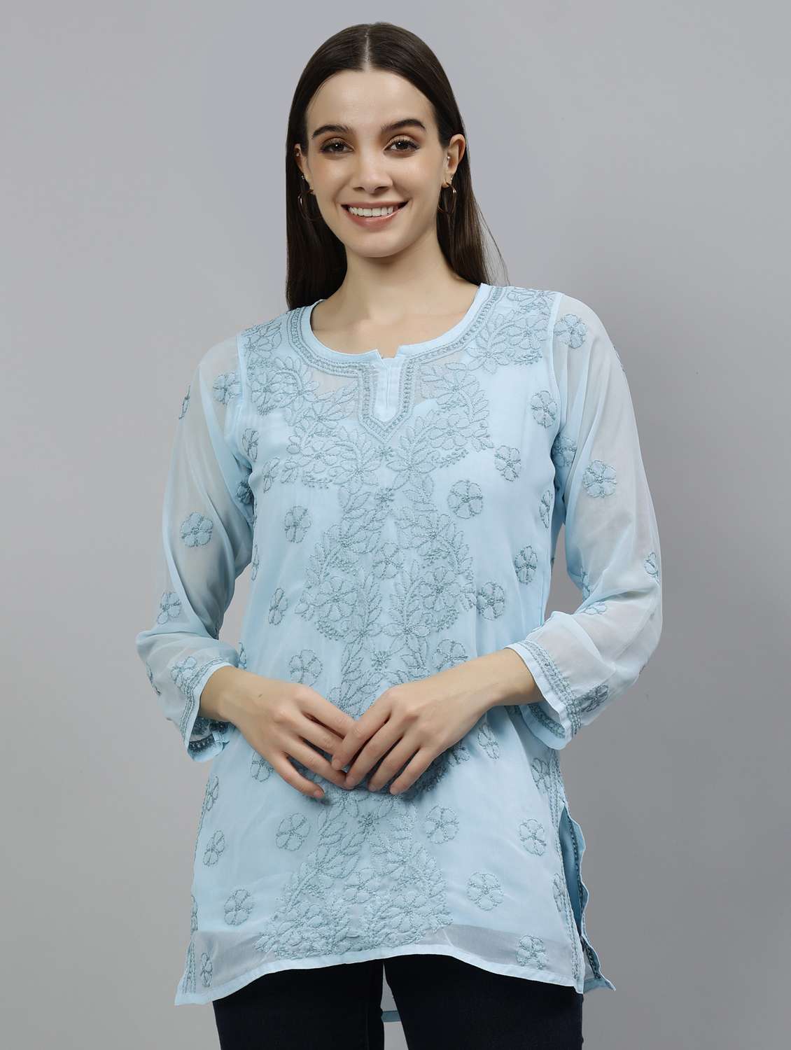 blue georgette straight kurti