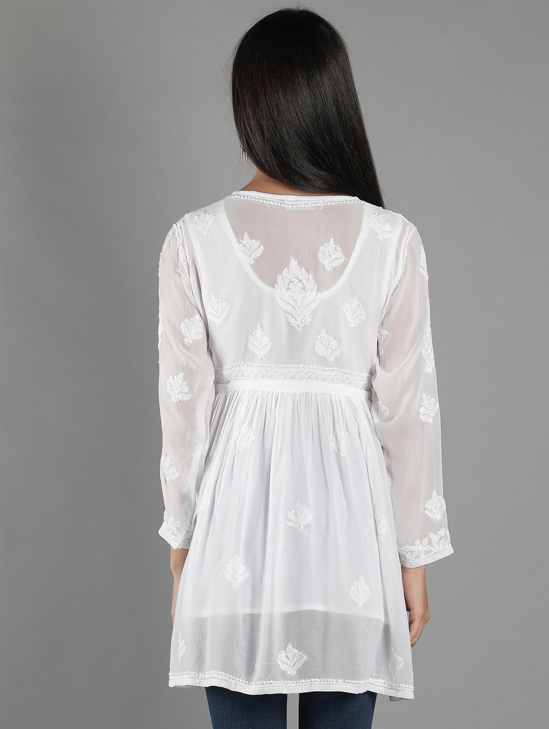 chikankari embroidered short kurti - 18573347 - Standard Image - 2