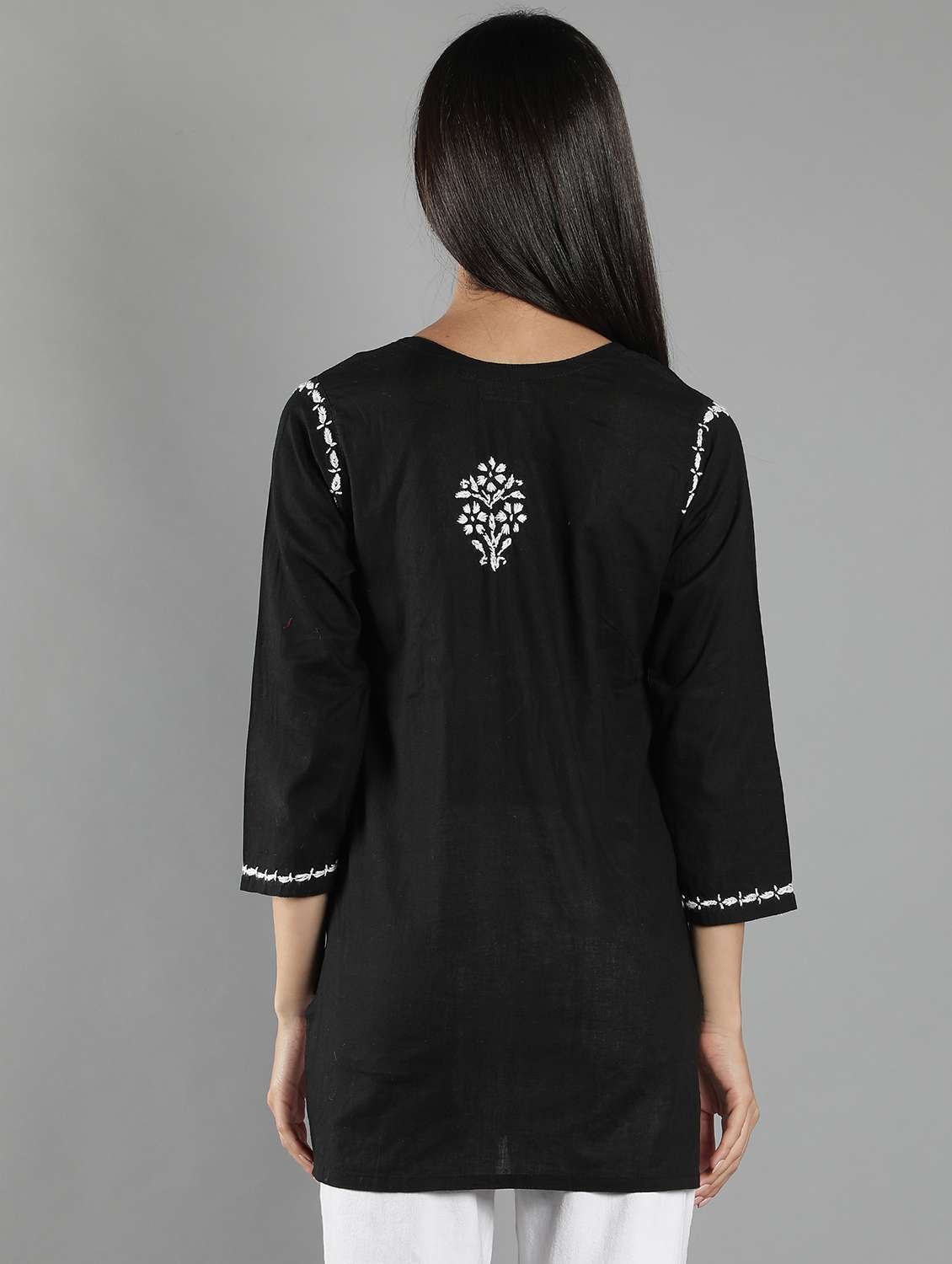 chikankari embroidered short kurti - 18573350 - Standard Image - 2