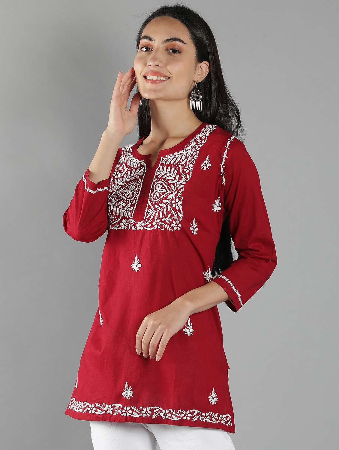 chikankari embroidered short kurti