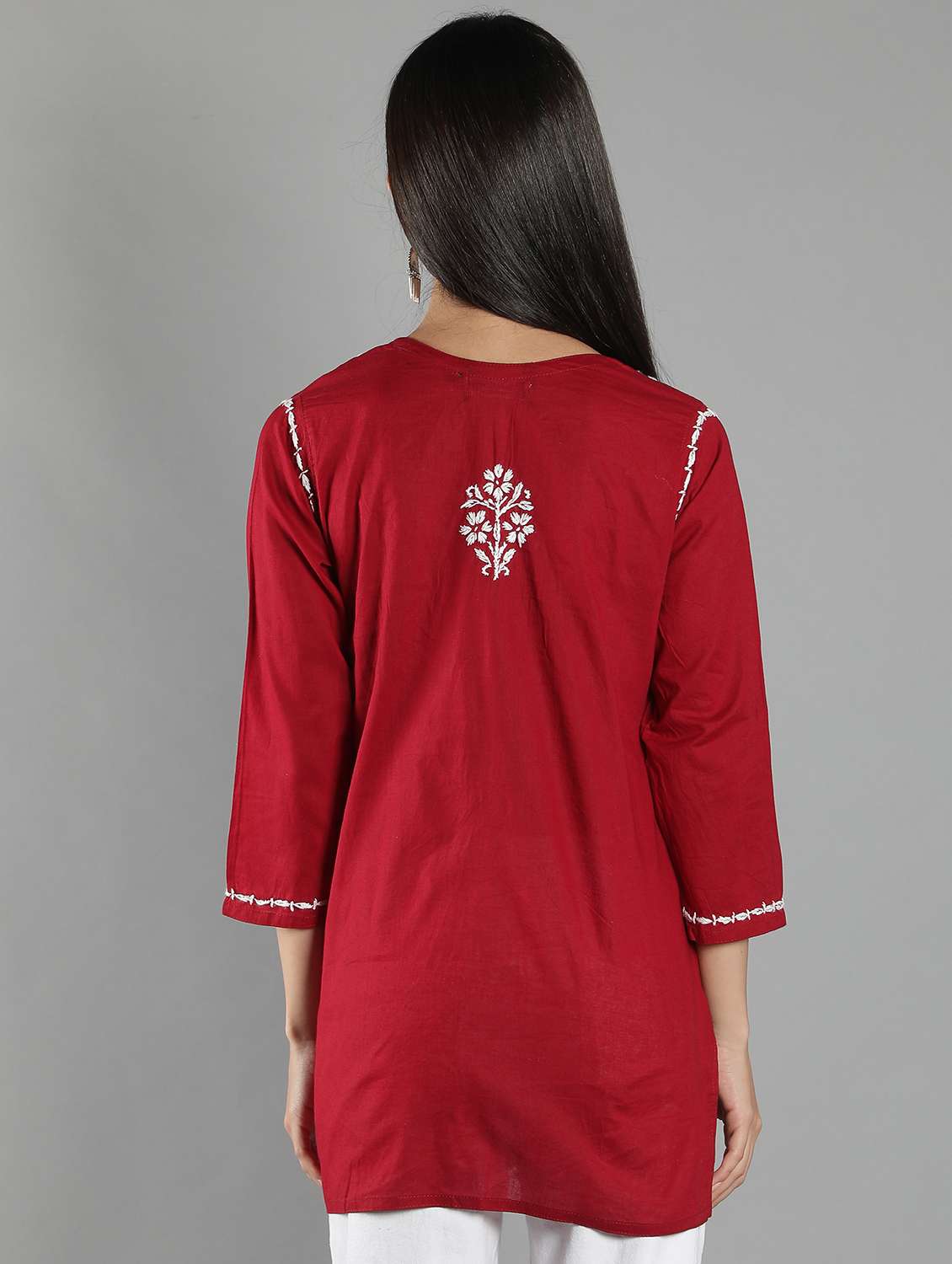 chikankari embroidered short kurti - 18573351 - Standard Image - 2