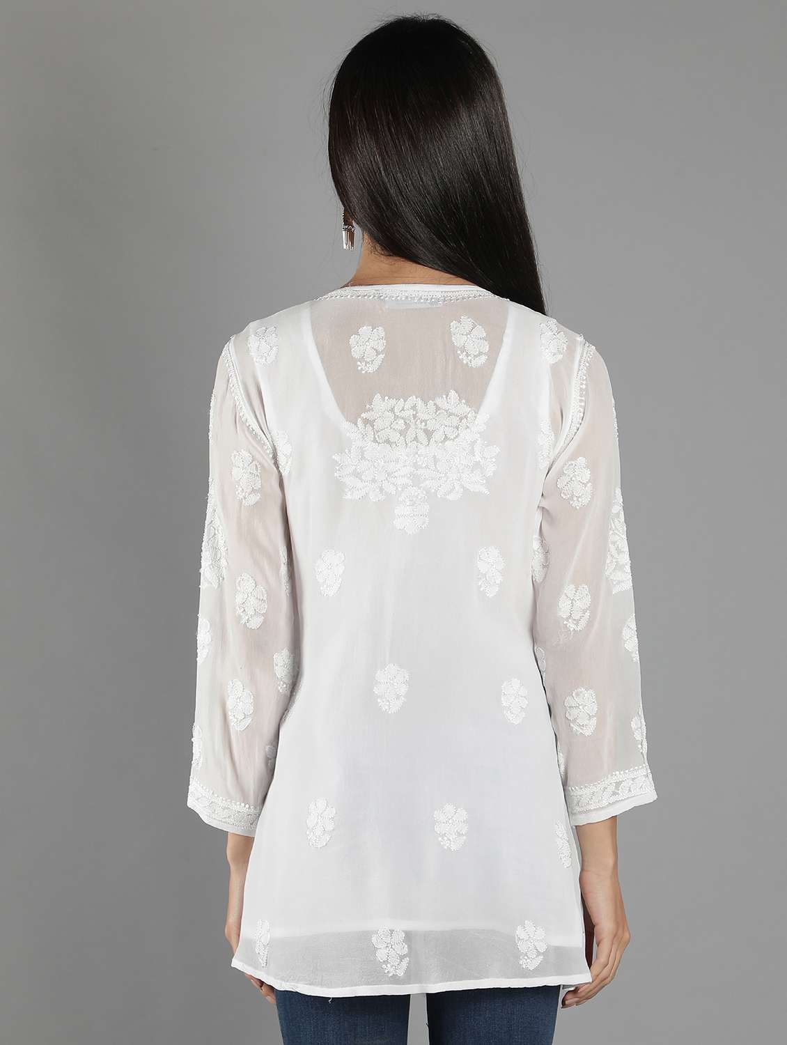 round neck chikankari embroidered short kurti - 18573352 -  Standard Image - 2