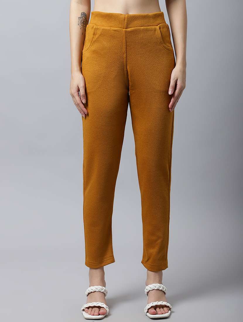 women solid ankle length pants