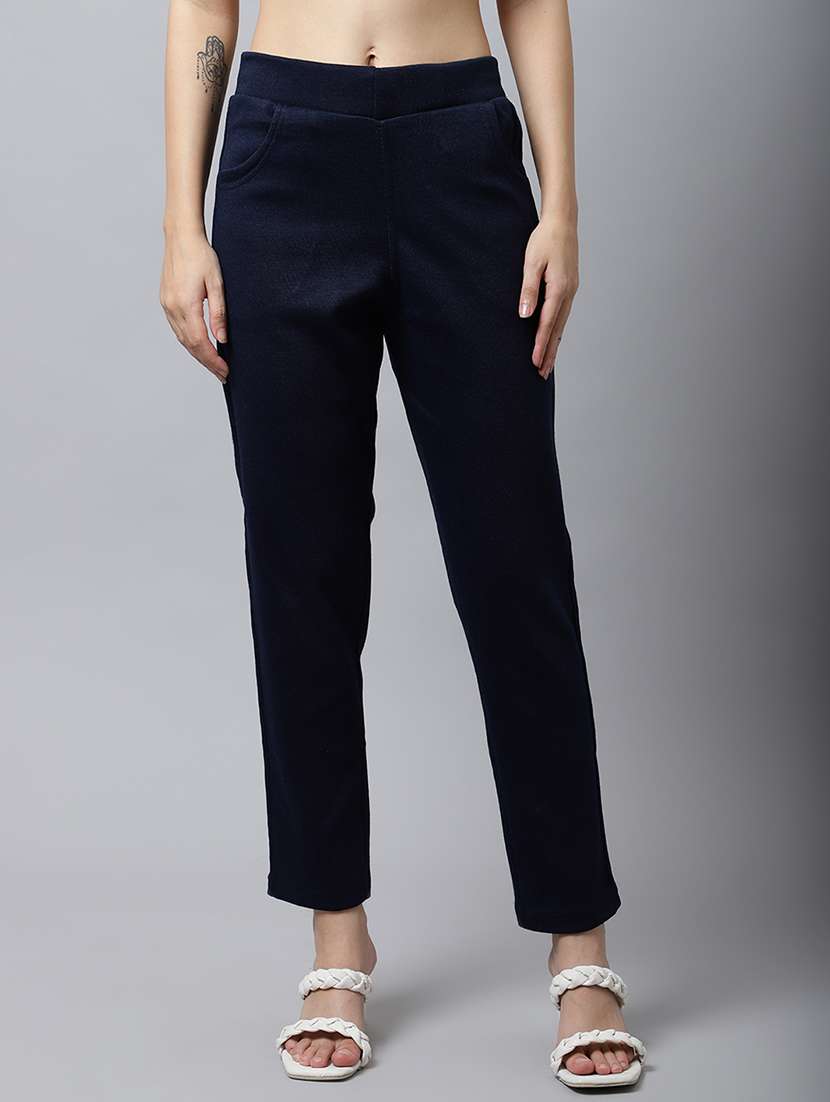 women solid ankle length pants