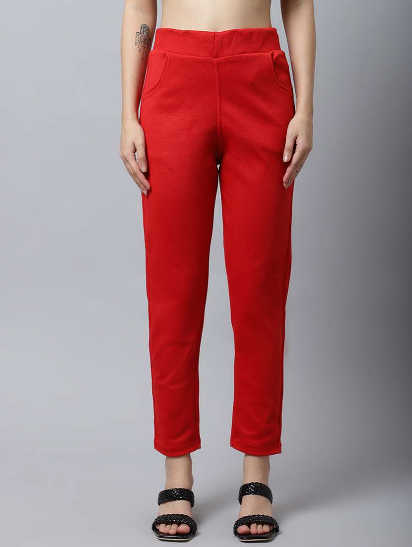 women solid ankle length pants