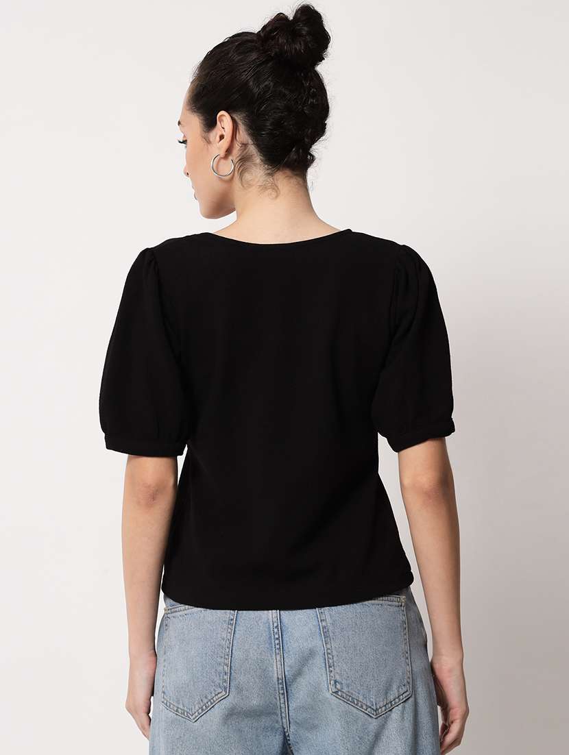 women's solid black round neck top - 18575128 -  Standard Image - 2