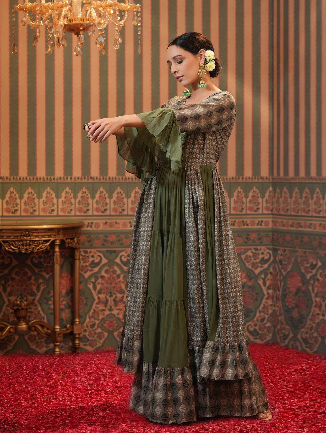 layered ethnic dress ethnic wear double layered suit