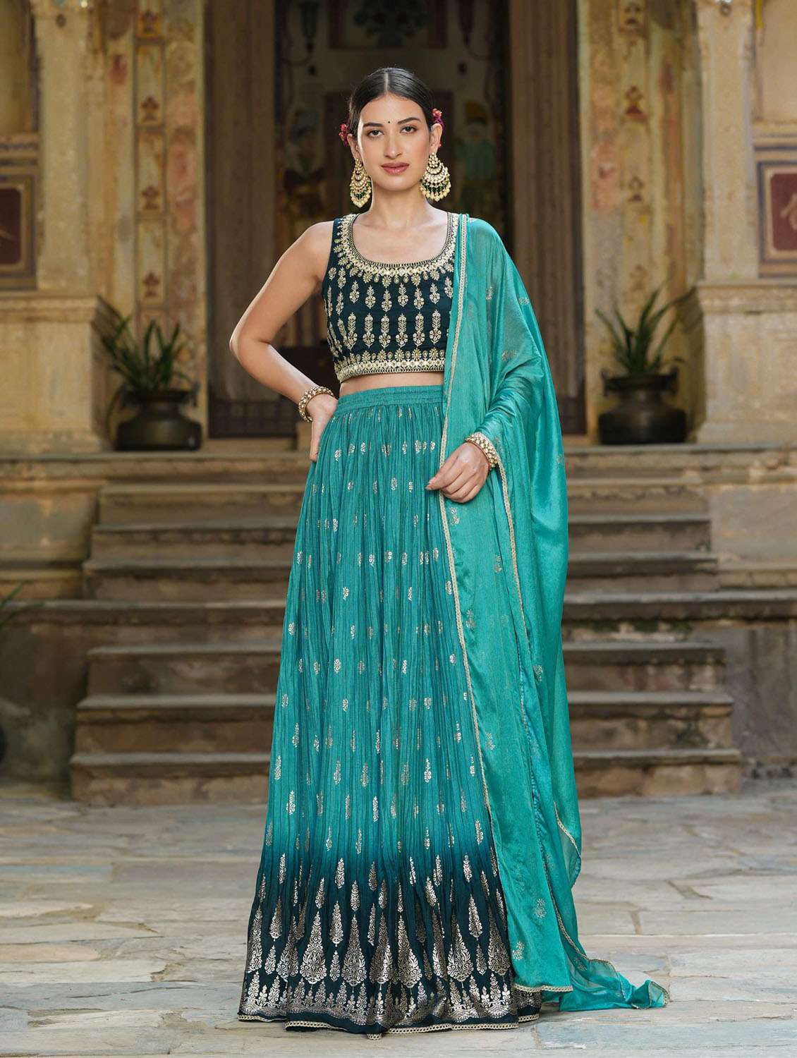 embroidered flared lehenga