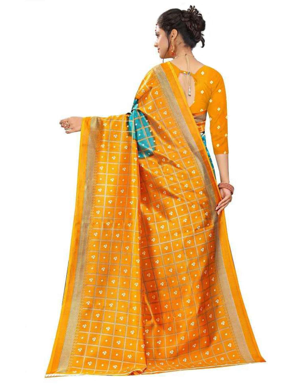 women's bandhani mustard colored saree with blouse - 18577673 - Standard Image - 2
