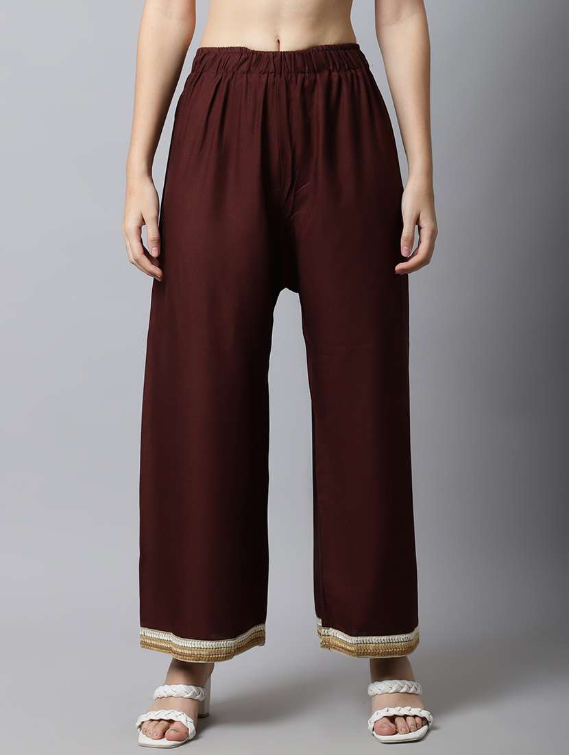 brown embellished hem cullottes palazzo