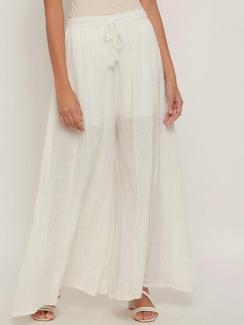 white self design flared palazzo - 18579065 - Standard Image - 0