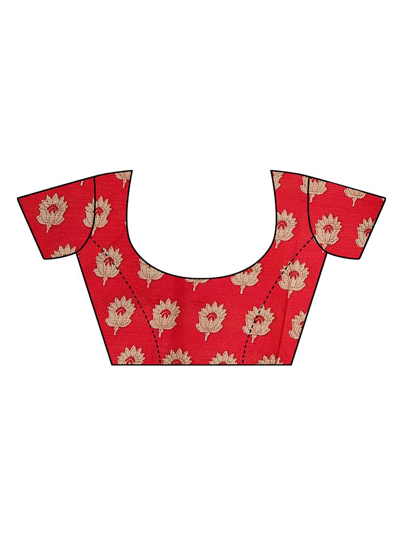 women's printed red colored saree with blouse - 18583439 - Standard Image - 2