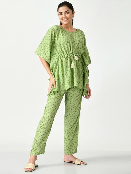 green printed cotton kaftan - 18584887 - Standard Image - 0