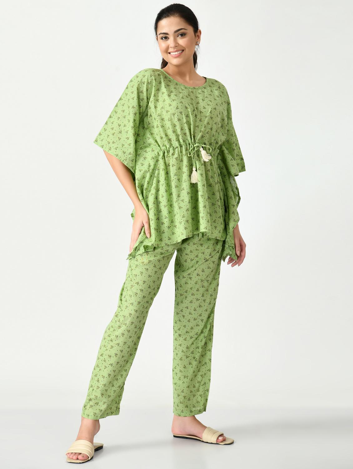 green printed cotton kaftan - 18584887 - Zoom Image - 0