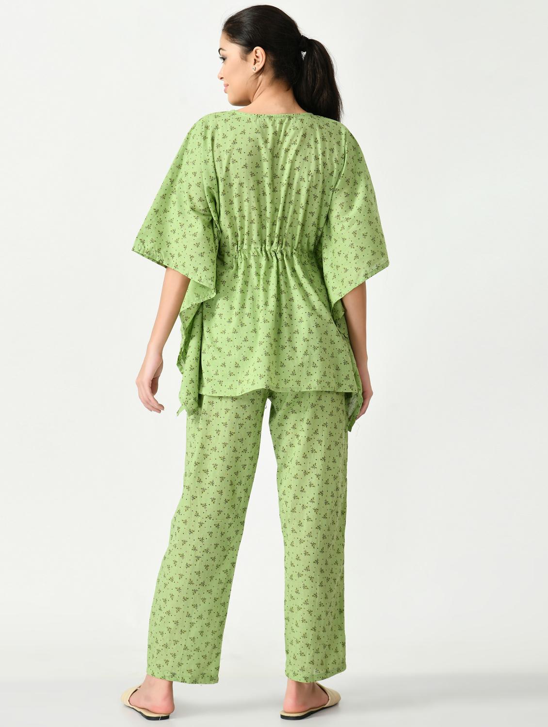 green printed cotton kaftan - 18584887 - Standard Image - 2