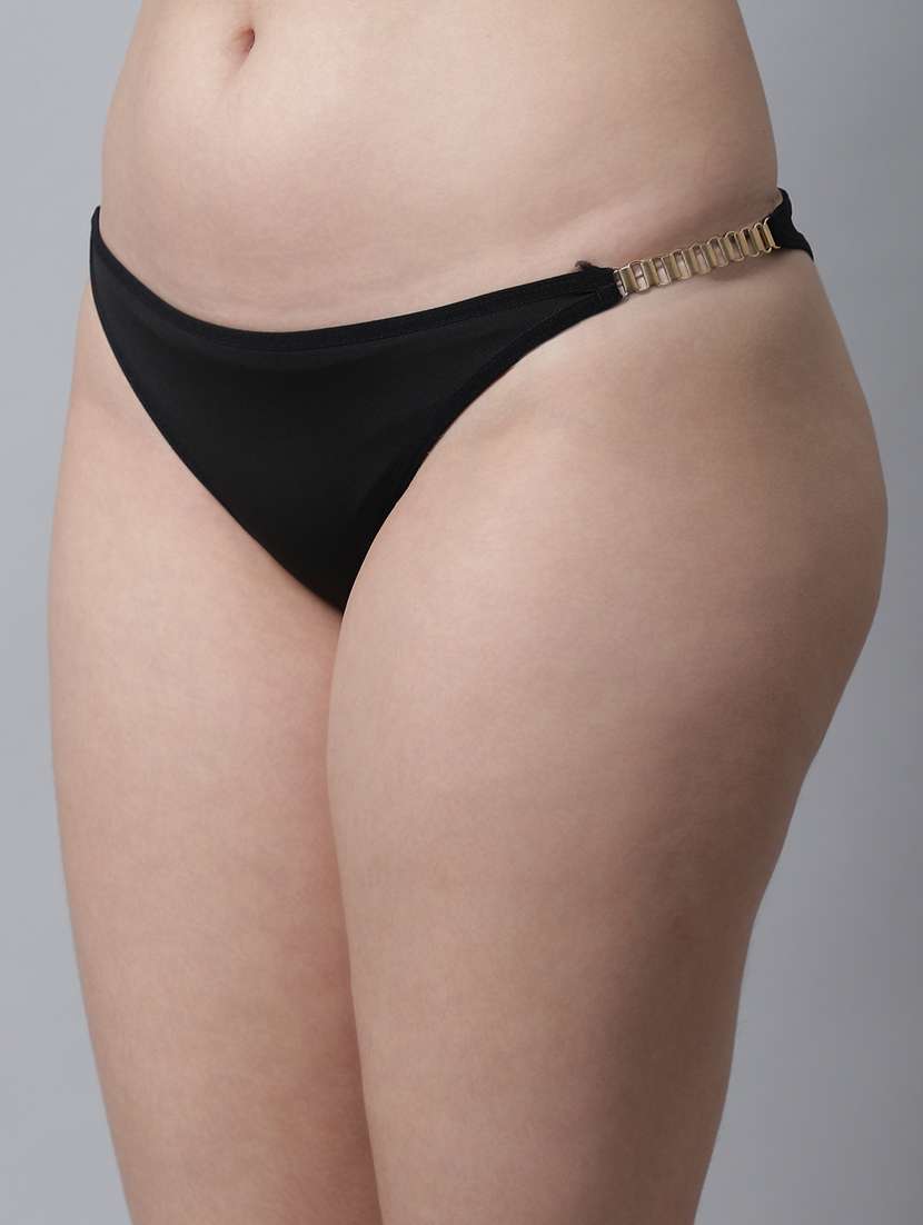 Black Solid Thongs Panty