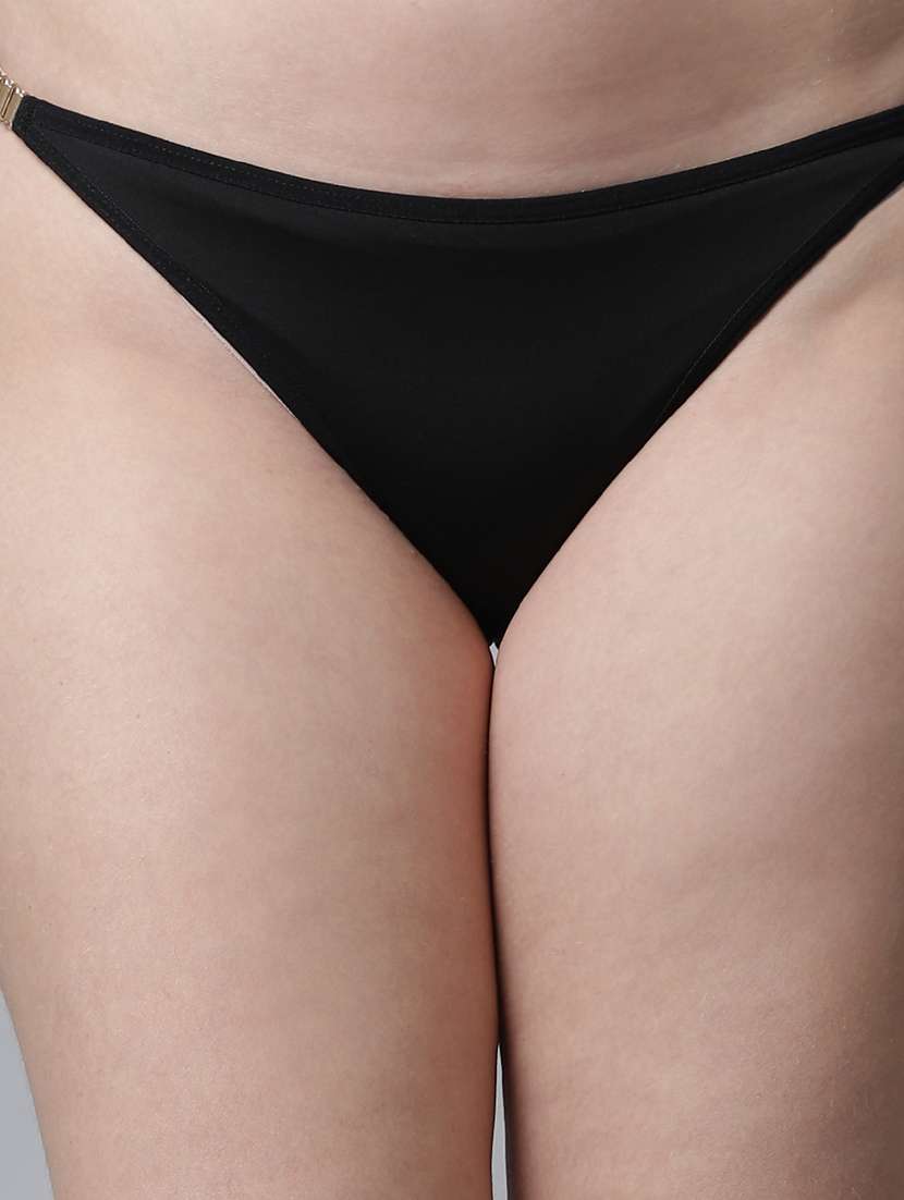 Black Solid Thongs Panty