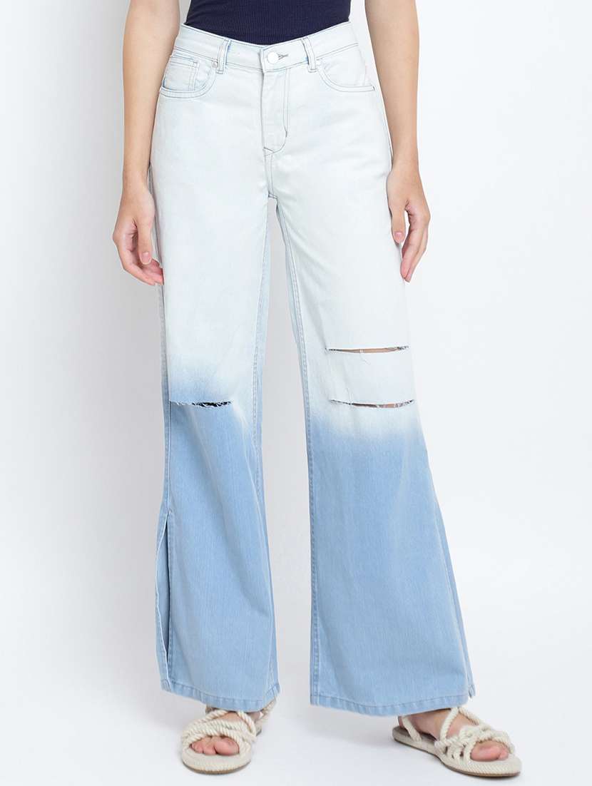 women's slash knee wide leg jeans