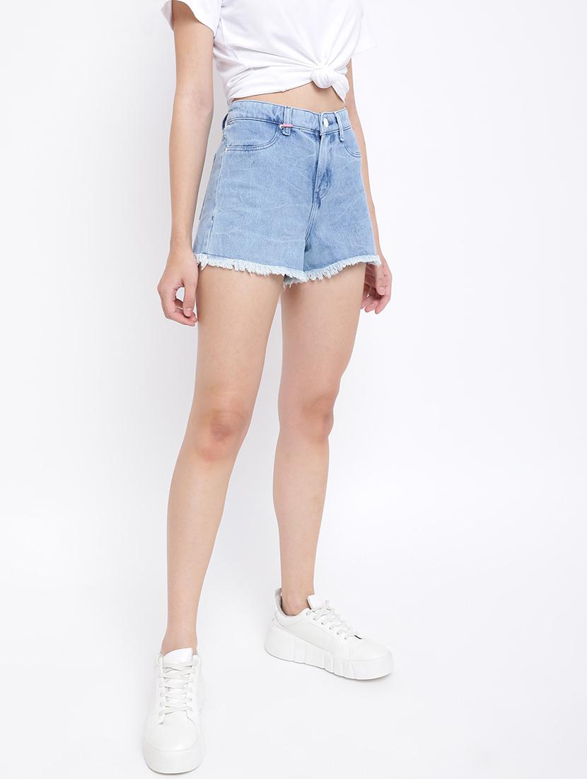 women light blue denim solid shorts - 18587151 - Standard Image - 2