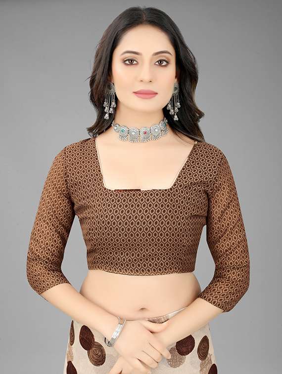 women's polka dots beige colored saree with blouse - 18587215 - Standard Image - 2