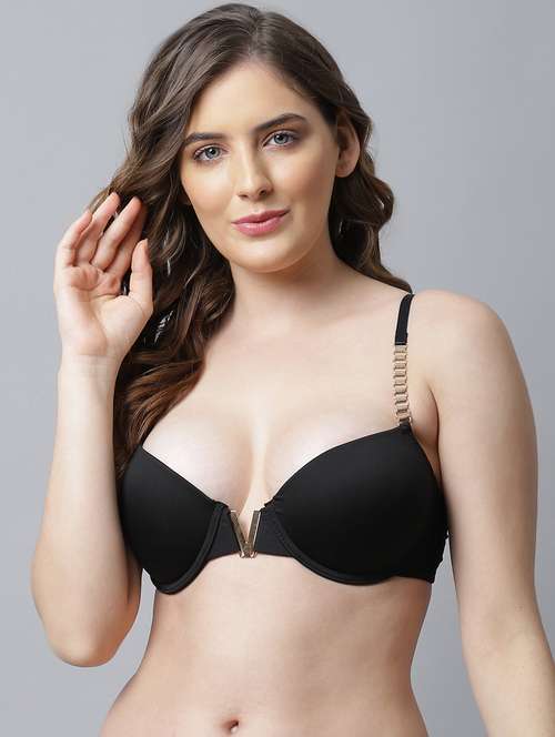 black embellished plunge bra - 18587353 -  Standard Image - 0