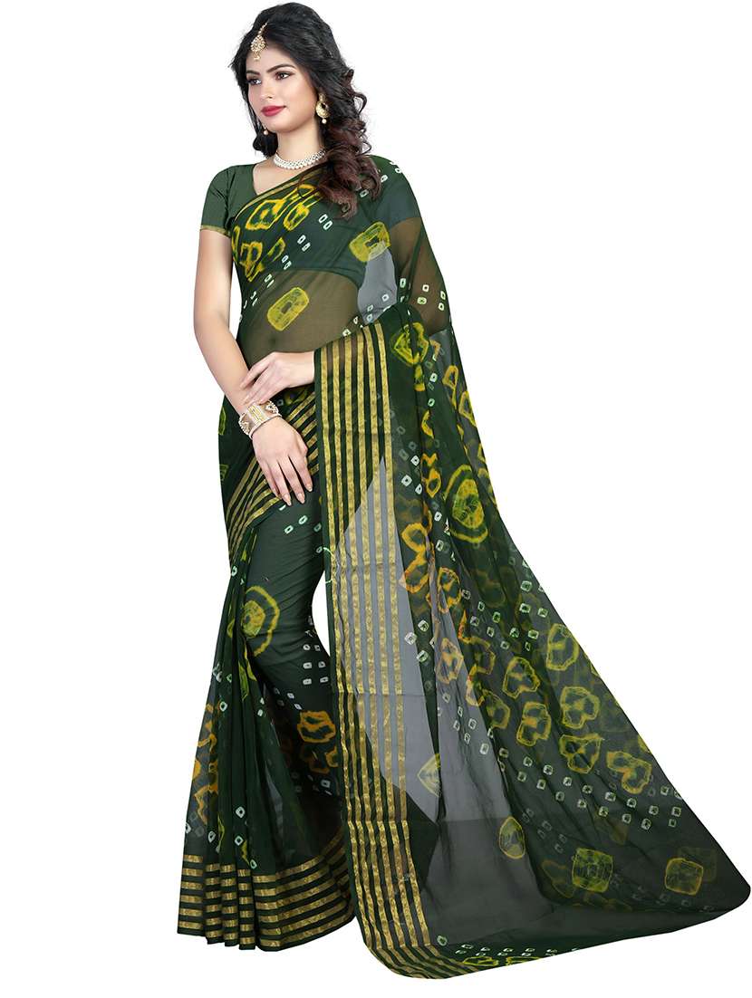 women's bandhani dark green colored saree - 18587593 -  Standard Image - 2