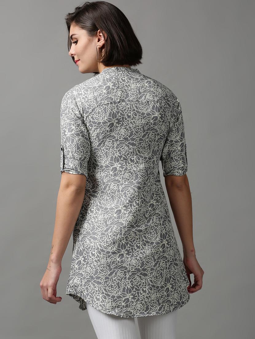 grey printed long shirt - 18589063 - Standard Image - 2