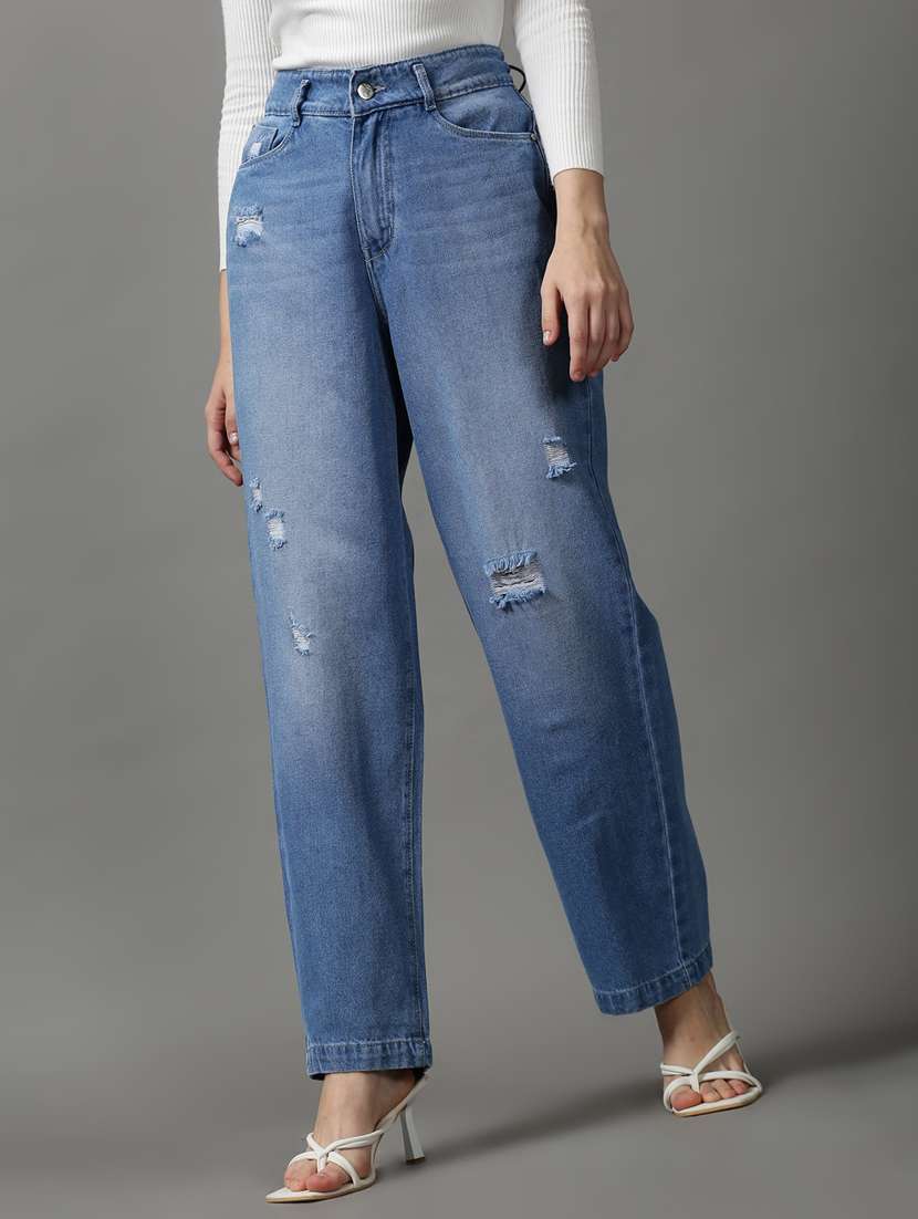 women's distress straight fit jeans