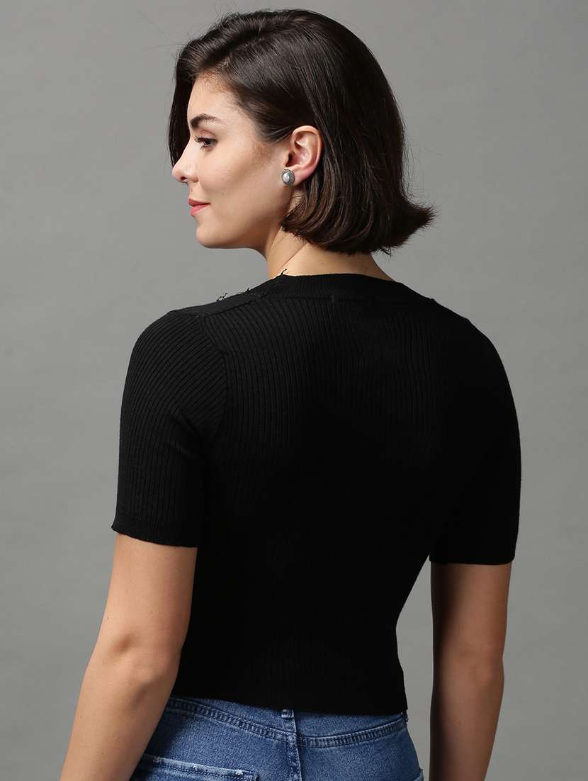 round neck solid crop top - 18589166 - Standard Image - 2