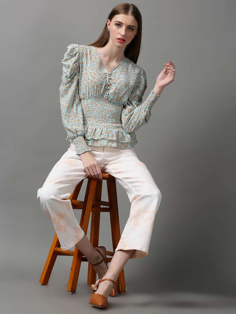 Women's Blouson V Neck Top